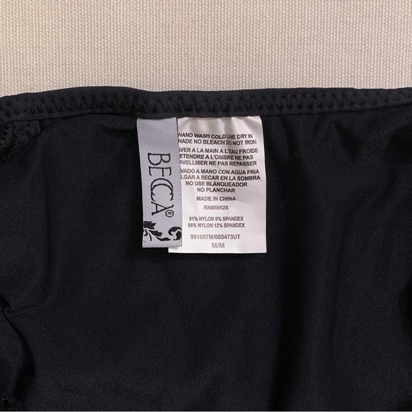 BECCA Color Play Crochet Plunge One Piece Swimsuit w/ Tie Back — MEDIUM — Black - Picture 13 of 15